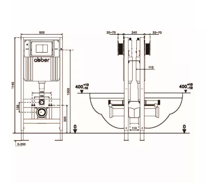 Инсталляция двойная самонесущая ABBER AC0106 для двух подвесных унитазов, изображение 4