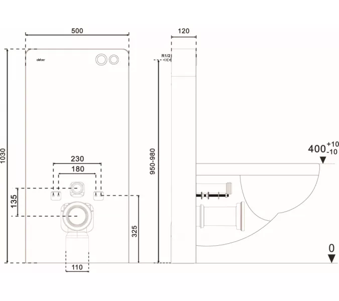 Инсталляционный модуль внешнего монтажа ABBER AC0107MB для подвесного унитаза, черный, изображение 4