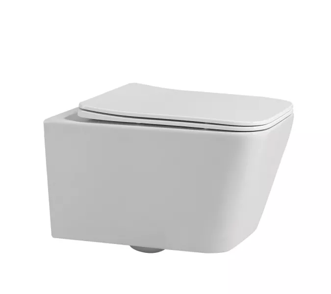 Комплект подвесной унитаз ABBER Rechteck AC1201 белый с инсталляцией AC0105 и кнопкой матовый хром, Цвет кнопки: Матовый хром, Выбрать цвет: Белый, Внешний вид: квадратная кнопка, изображение 2