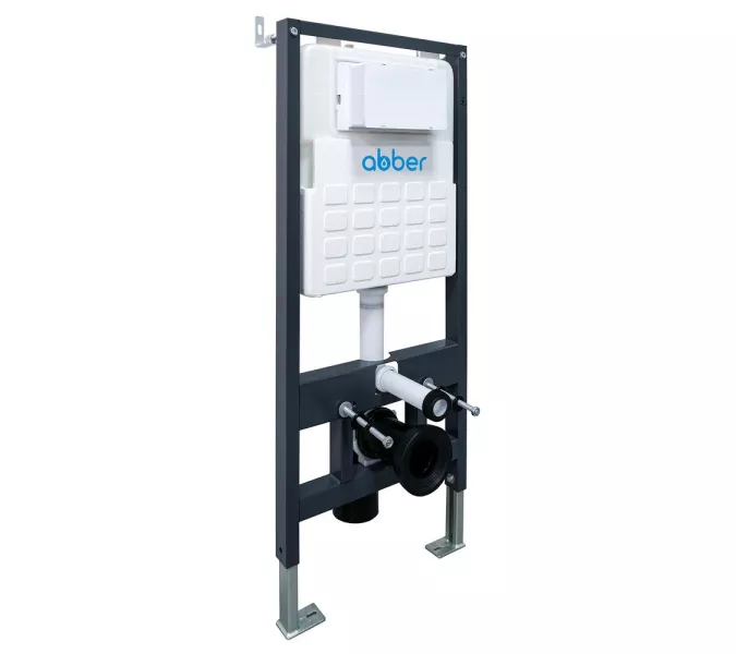 Комплект подвесной унитаз ABBER Rechteck AC1201 белый с инсталляцией AC0105 и кнопкой матовый хром, Цвет кнопки: Матовый хром, Выбрать цвет: Белый, Внешний вид: квадратная кнопка, изображение 4