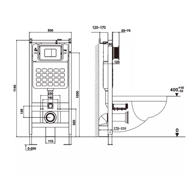 Комплект подвесной унитаз ABBER Rechteck AC1201MB черный матовый с инсталляцией AC0105 и кнопкой черный матовый, Цвет кнопки: Черный, Выбрать цвет: Черный, Внешний вид: квадратная кнопка, изображение 10
