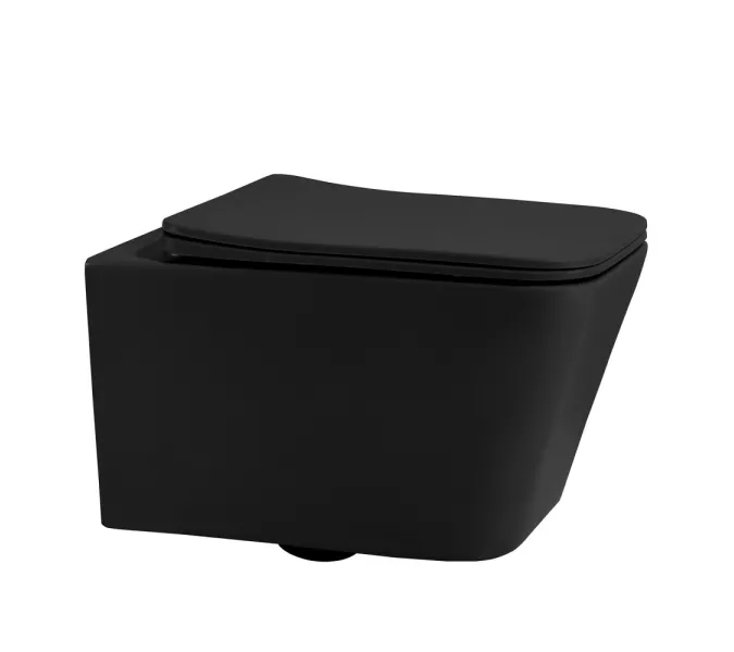 Комплект подвесной унитаз ABBER Rechteck AC1201MB черный матовый с инсталляцией AC0105 и кнопкой  золото матовое, Цвет кнопки: Золото, Выбрать цвет: Черный, Внешний вид: квадратная кнопка, изображение 4