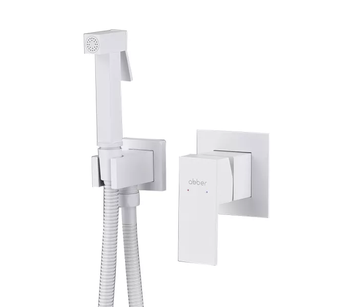 Смеситель ABBER Daheim AF8225W с гигиеническим душем, белый матовый, Выбрать цвет: Белый матовый