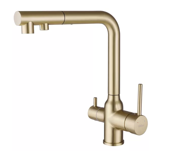 Смеситель ABBER Emotion AF8814G для кухни с подключением фильтра и выдвижной лейкой, золото матовое, Выбрать цвет: Золото