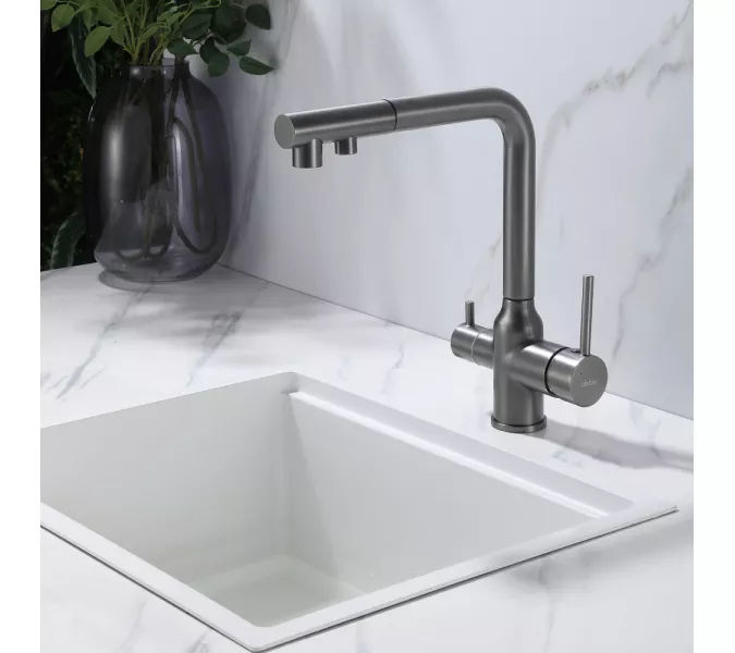 Смеситель ABBER Emotion AF8814NG для кухни с подключением фильтра и выдвижной лейкой, никель, Выбрать цвет: Никель, изображение 2