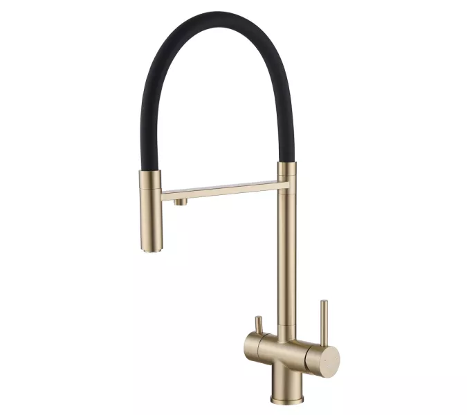 Смеситель ABBER Wasser Kreis AF81141G для кухни с подключением фильтра и выдвижной лейкой, золото матовое, Выбрать цвет: Золото