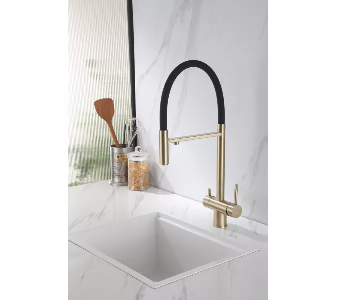 Смеситель ABBER Wasser Kreis AF81141G для кухни с подключением фильтра и выдвижной лейкой, золото матовое, Выбрать цвет: Золото, изображение 2