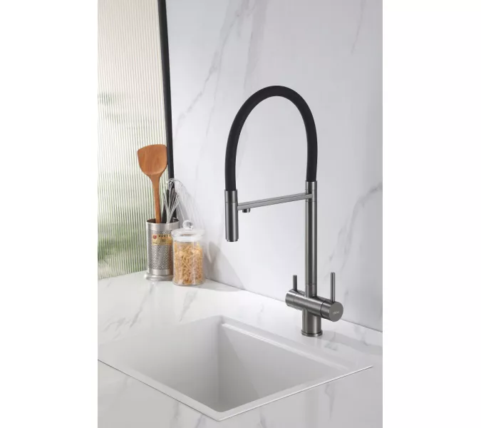 Смеситель ABBER Wasser Kreis AF81141NG для кухни с подключением фильтра и выдвижной лейкой, никель, Выбрать цвет: Никель, изображение 2