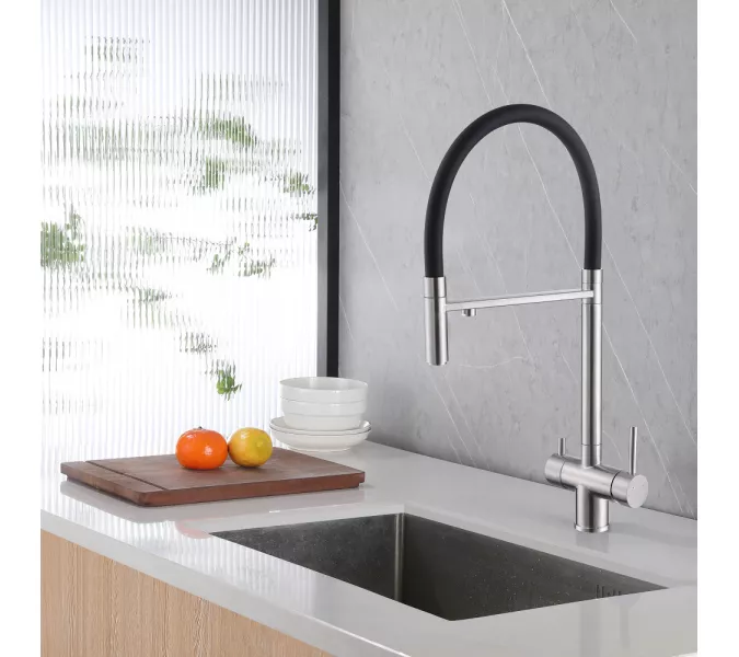 Смеситель ABBER Wasser Kreis AF81141SP для кухни с подключением фильтра и выдвижной лейкой, сатин, Выбрать цвет: Сатин, изображение 2