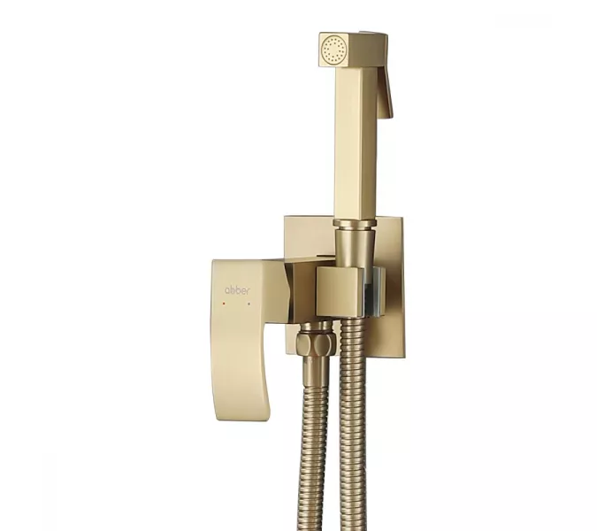 Смеситель ABBER Wasserfall AF8625G с гигиеническим душем, золото матовое, Выбрать цвет: Золото матовое