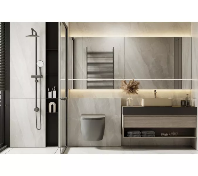 Унитаз ABBER Bequem AC1101TMG подвесной серый матовый, безободковый, смыв торнадо, изображение 5