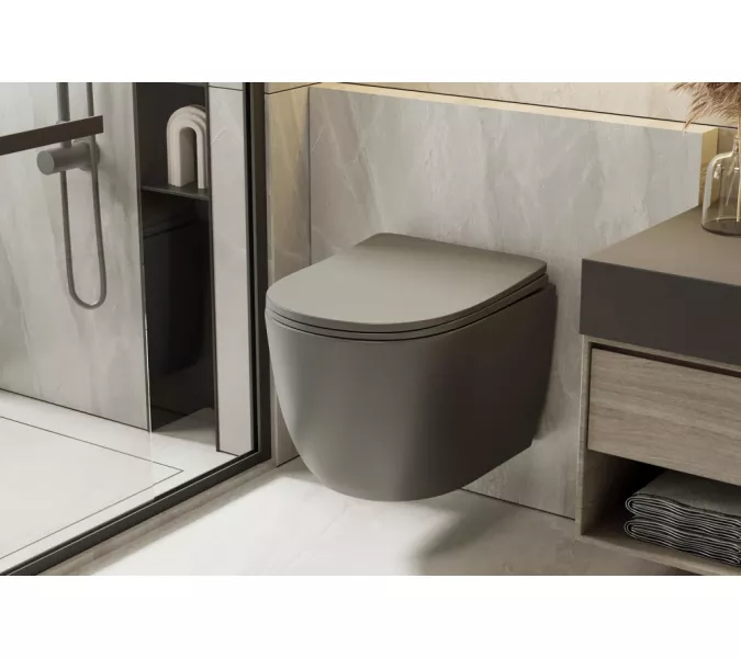 Унитаз ABBER Bequem AC1101TMG подвесной серый матовый, безободковый, смыв торнадо, изображение 6