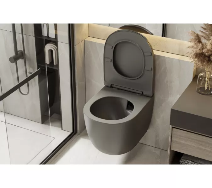 Унитаз ABBER Bequem AC1101TMG подвесной серый матовый, безободковый, смыв торнадо, изображение 7