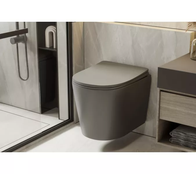 Унитаз ABBER Bequem AC1102TMG подвесной серый матовый, безободковый, смыв торнадо, Выбрать цвет: серый, изображение 7