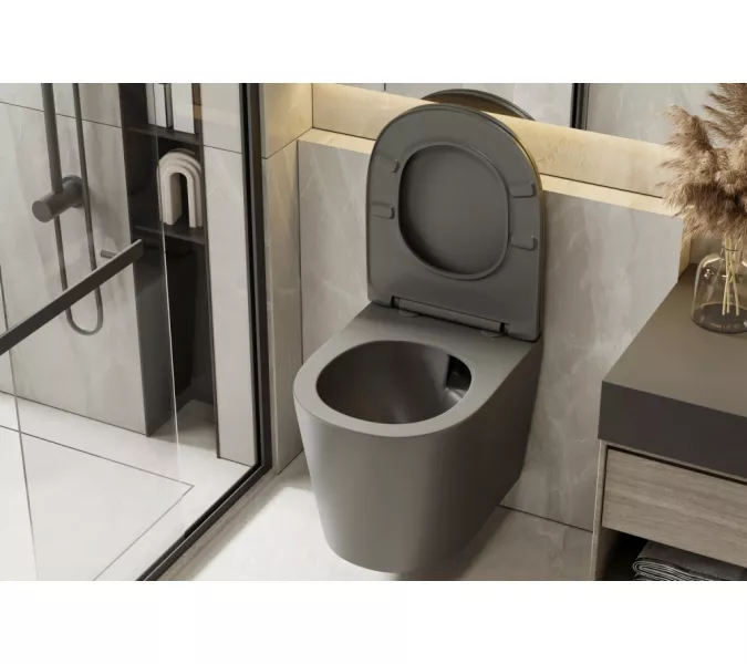 Унитаз ABBER Bequem AC1102TMG подвесной серый матовый, безободковый, смыв торнадо, Выбрать цвет: серый, изображение 8