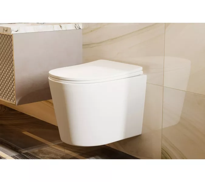 Унитаз ABBER Bequem AC1102TMW подвесной белый матовый, безободковый, смыв торнадо, Выбрать цвет: Белый, изображение 7