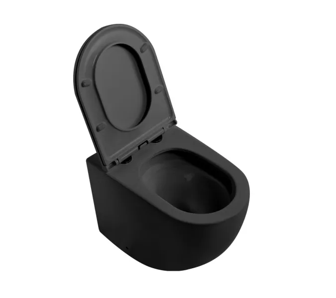 Унитаз ABBER Bequem AC1111TMB приставной черный матовый, безободковый, смыв торнадо, Выбрать цвет: Черный, изображение 3