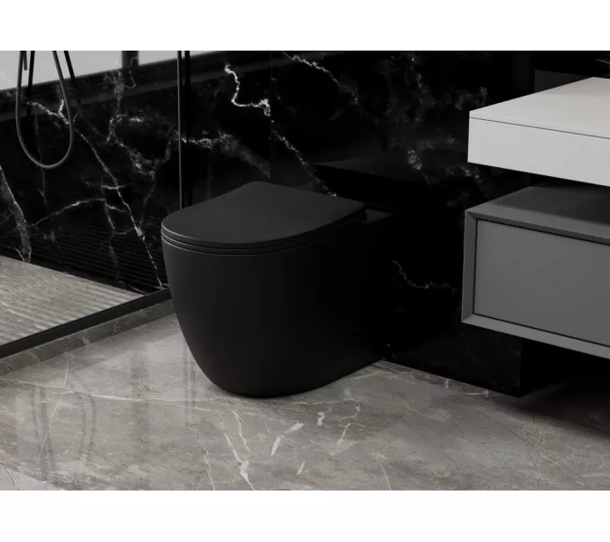 Унитаз ABBER Bequem AC1111TMB приставной черный матовый, безободковый, смыв торнадо, Выбрать цвет: Черный, изображение 4