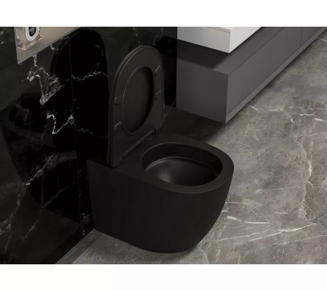 Унитаз ABBER Bequem AC1111TMB приставной черный матовый, безободковый, смыв торнадо, Выбрать цвет: Черный, изображение 5