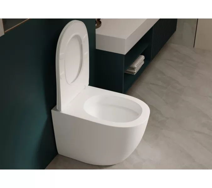 Унитаз ABBER Bequem AC1111TMW приставной белый матовый, безободковый, смыв торнадо, Выбрать цвет: Белый, изображение 4