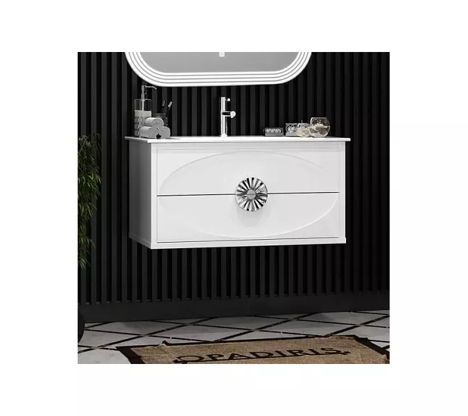 Тумба с раковиной подвесная  OPADIRIS Ибица-90 Белый/Хром, Выбрать цвет: Белый/хром, Выбрать размер: 90