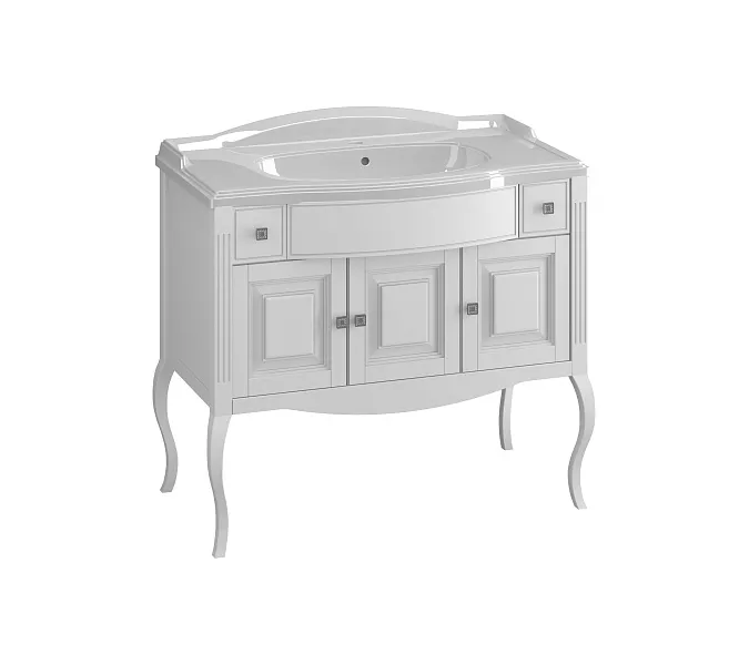 Тумба напольная с раковиной OPADIRIS Лаура -120  Белый матовый/swarovski хром, Выбрать цвет: Белый / Хром, Выбрать размер: 120