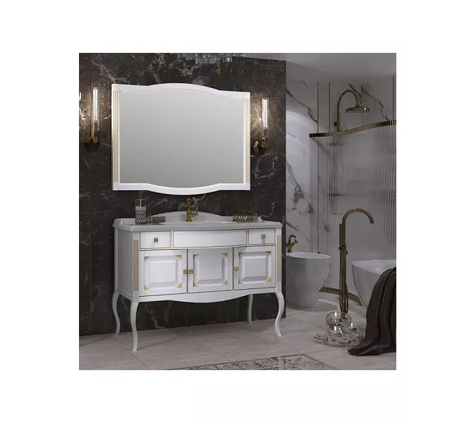 Тумба напольная с раковиной  OPADIRIS Лаура - 120 Белый матовый с бежевой патиной/swarovski золото, Выбрать цвет: Белый/золото, Выбрать размер: 120, изображение 2