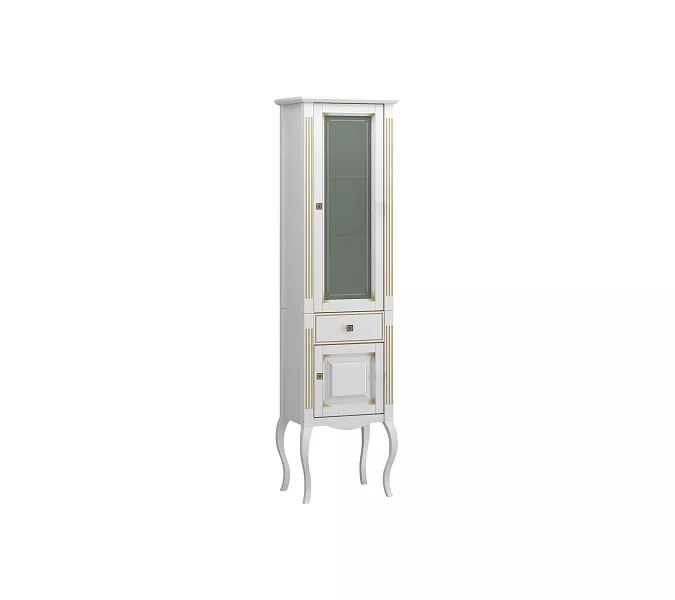 Пенал напольный OPADIRIS Лаура правый белый матовый с бежевой патиной/swarovski золото, Ориентация: Правая, Выбрать цвет: Белый/золото