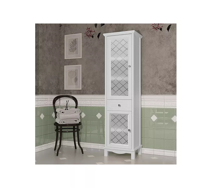 Пенал напольный OPADIRIS Омега  белый матовый, Выбрать цвет: Белый матовый, Ориентация: Левая