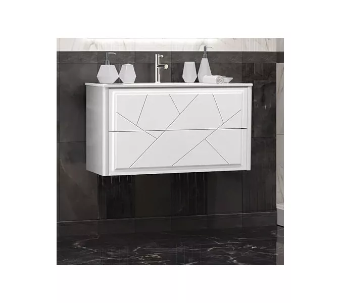 Тумба с раковиной  OPADIRIS Луиджи белый, Выбрать цвет: Белый, Выбрать размер: 90, изображение 2