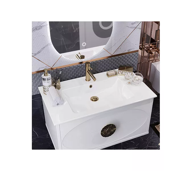 Тумба с раковиной подвесная OPADIRIS Ибица-90 Белый/Золото, Выбрать цвет: Белый/золото, Выбрать размер: 90, изображение 4