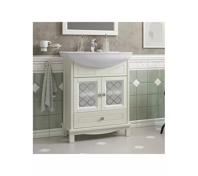 Тумба с раковиной OPADIRIS  Омега  слон.кость, Выбрать цвет: Слоновая кость, Выбрать размер: 65, изображение 2