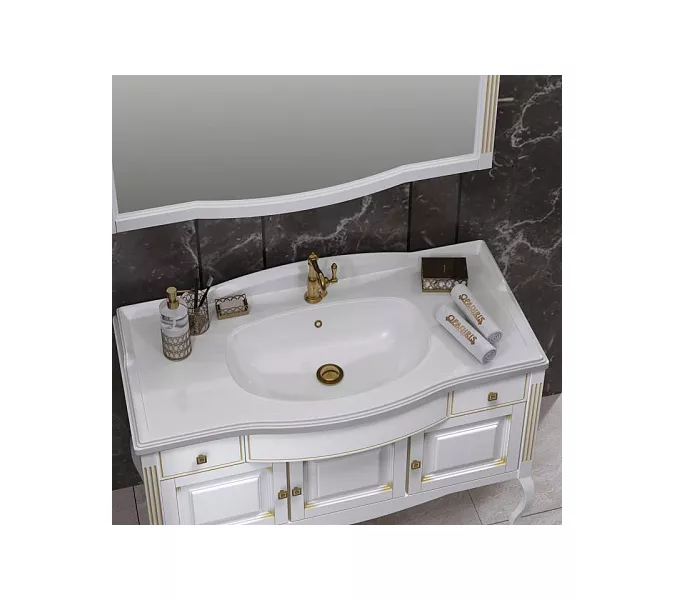 Тумба напольная с раковиной  OPADIRIS Лаура - 120 Белый матовый с бежевой патиной/swarovski золото, Выбрать цвет: Белый/золото, Выбрать размер: 120, изображение 5