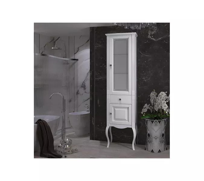 Пенал напольный OPADIRIS Лаура правый белый матовый/swarovski хром, Ориентация: Правая, Выбрать цвет: Белый/хром, изображение 2