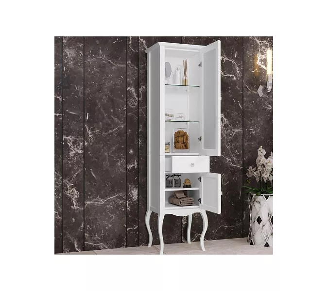 Пенал напольный OPADIRIS Лаура левый белый матовый/swarovski хром, Ориентация: Левая, Выбрать цвет: Белый/хром, изображение 2