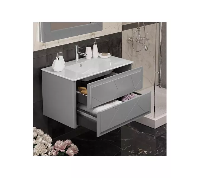 Тумба с раковиной  OPADIRIS Луиджи серый, Выбрать цвет: Серый, Выбрать размер: 90, изображение 6