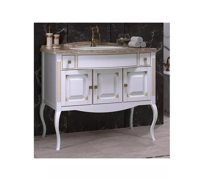 Тумба напольная с раковиной  OPADIRIS Лаура - 120 Белый матовый с бежевой патиной/swarovski золото, Выбрать цвет: Белый/золото, Выбрать размер: 100, изображение 2