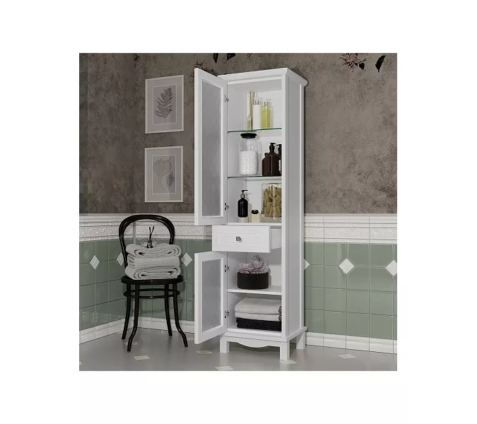 Пенал напольный OPADIRIS Омега  белый матовый, Выбрать цвет: Белый матовый, Ориентация: Левая, изображение 2