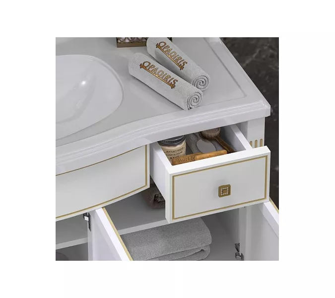 Тумба напольная с раковиной  OPADIRIS Лаура - 120 Белый матовый с бежевой патиной/swarovski золото, Выбрать цвет: Белый/золото, Выбрать размер: 120, изображение 4