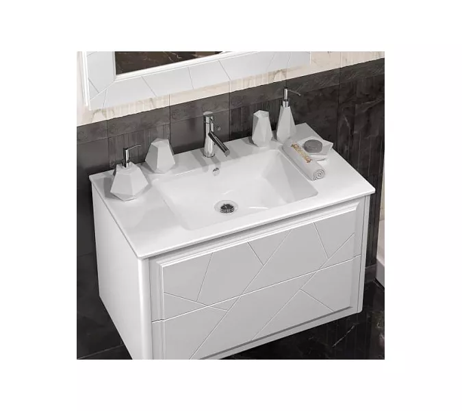 Тумба с раковиной  OPADIRIS Луиджи белый, Выбрать цвет: Белый, Выбрать размер: 90, изображение 3