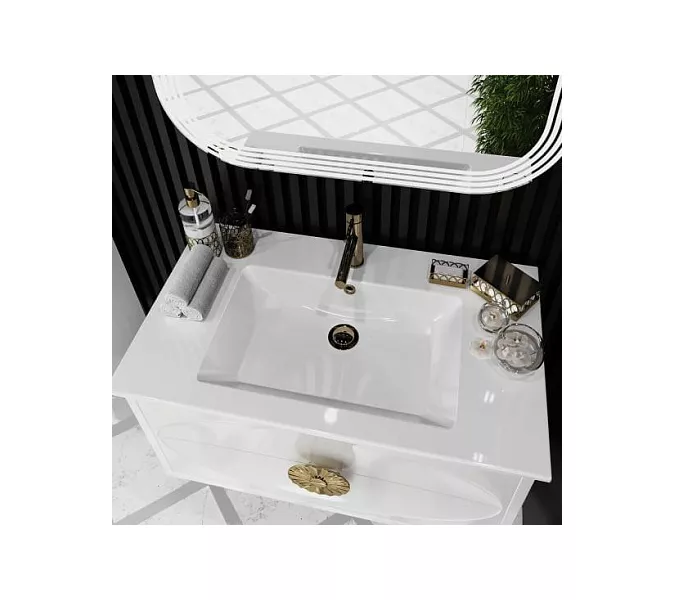 Тумба с раковиной подвесная OPADIRIS Ибица-90 Белый/Золото, Выбрать цвет: Белый/золото, Выбрать размер: 90, изображение 5