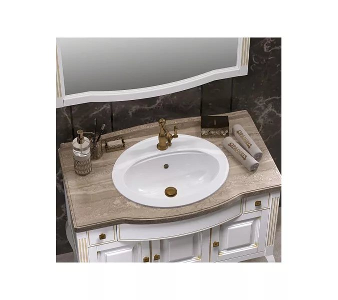 Тумба напольная с раковиной  OPADIRIS Лаура - 120 Белый матовый с бежевой патиной/swarovski золото, Выбрать цвет: Белый/золото, Выбрать размер: 100, изображение 4