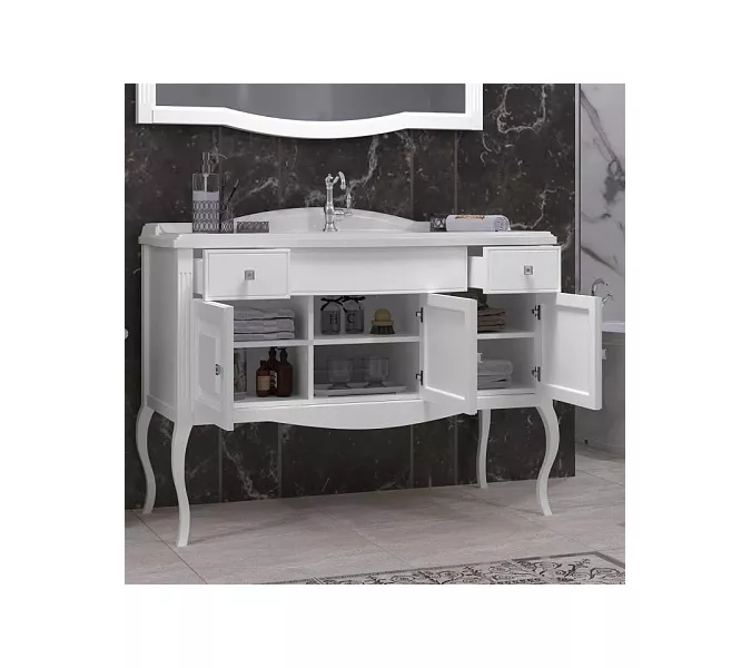 Тумба напольная с раковиной OPADIRIS Лаура -120  Белый матовый/swarovski хром, Выбрать цвет: Белый / Хром, Выбрать размер: 120, изображение 4