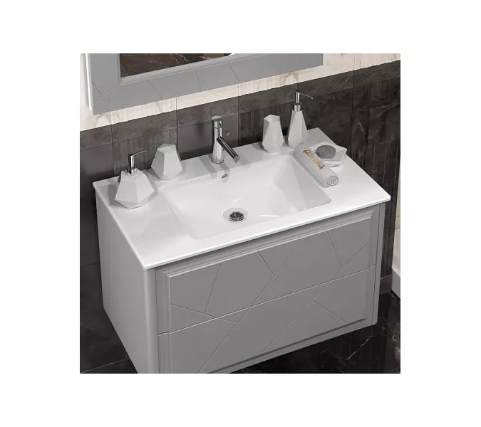 Тумба с раковиной  OPADIRIS Луиджи серый, Выбрать цвет: Серый, Выбрать размер: 90, изображение 3