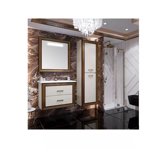 Зеркало с подсветкой  80см OPADIRIS бежевый глянцевый с золотой патиной, Выбрать цвет: Золото, изображение 5