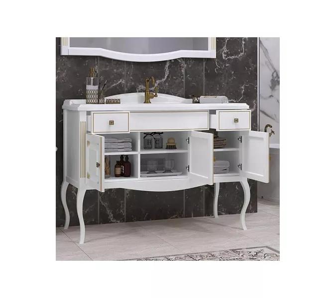 Тумба напольная с раковиной  OPADIRIS Лаура - 120 Белый матовый с бежевой патиной/swarovski золото, Выбрать цвет: Белый/золото, Выбрать размер: 120, изображение 3