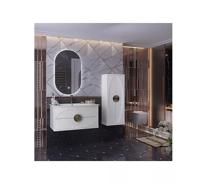 Тумба с раковиной подвесная OPADIRIS Ибица-90 Белый/Золото, Выбрать цвет: Белый/золото, Выбрать размер: 90, изображение 3