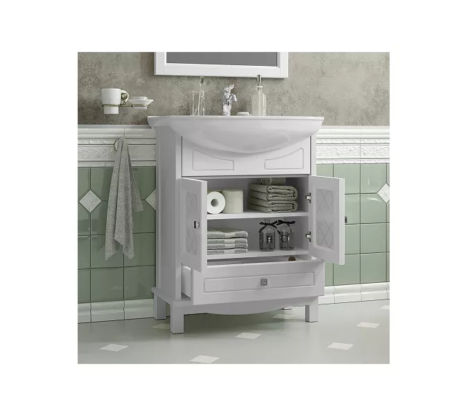 Тумба с раковиной OPADIRIS  Омега  белый матовый, Выбрать цвет: Белый матовый, Выбрать размер: 65, изображение 2