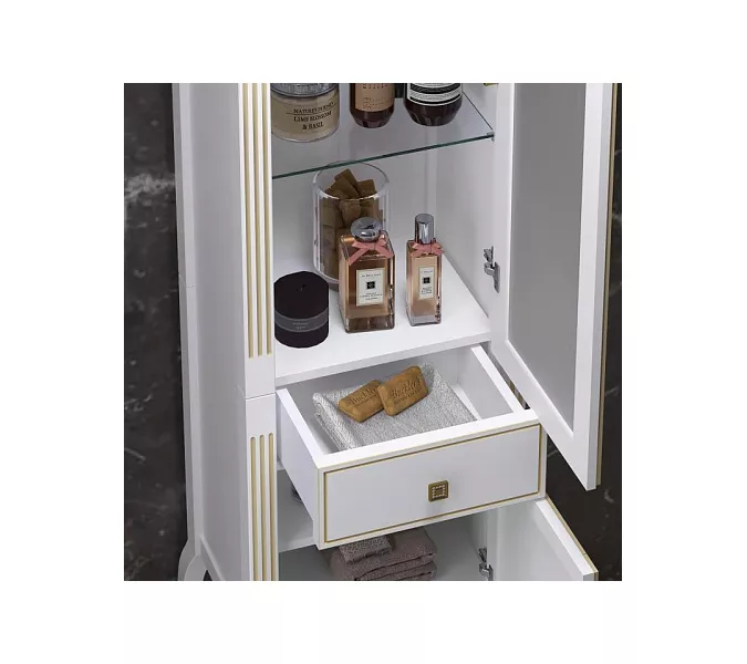 Пенал напольный OPADIRIS Лаура правый белый матовый с бежевой патиной/swarovski золото, Ориентация: Правая, Выбрать цвет: Белый/золото, изображение 4