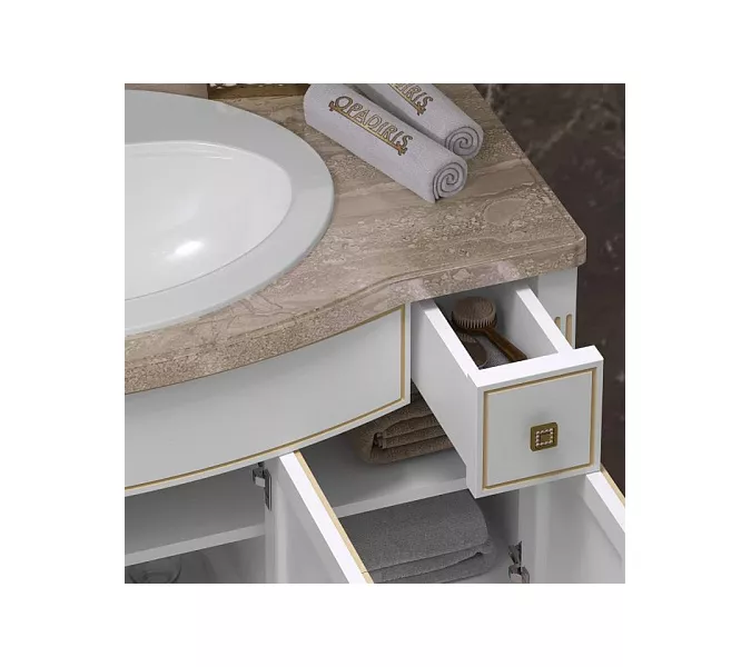 Тумба напольная с раковиной  OPADIRIS Лаура - 120 Белый матовый с бежевой патиной/swarovski золото, Выбрать цвет: Белый/золото, Выбрать размер: 100, изображение 5
